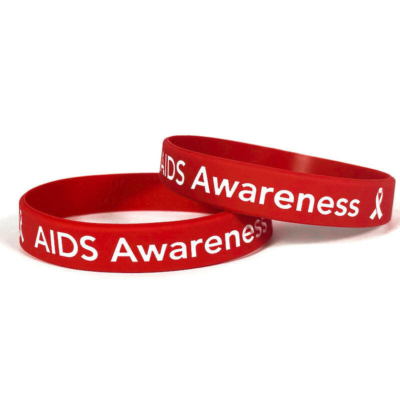 AIDS Awareness Red Rubber Bracelet Wristband Adult 8" - Support Store