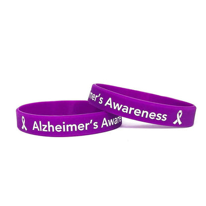 "Alzheimer's Awareness" Purple Rubber Bracelet Wristband White Letters - Adult 8" - Support Store