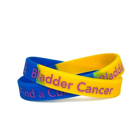 Bladder Cancer Find a Cure blue, yellow, purple wristband - Adult 8" - Support Store