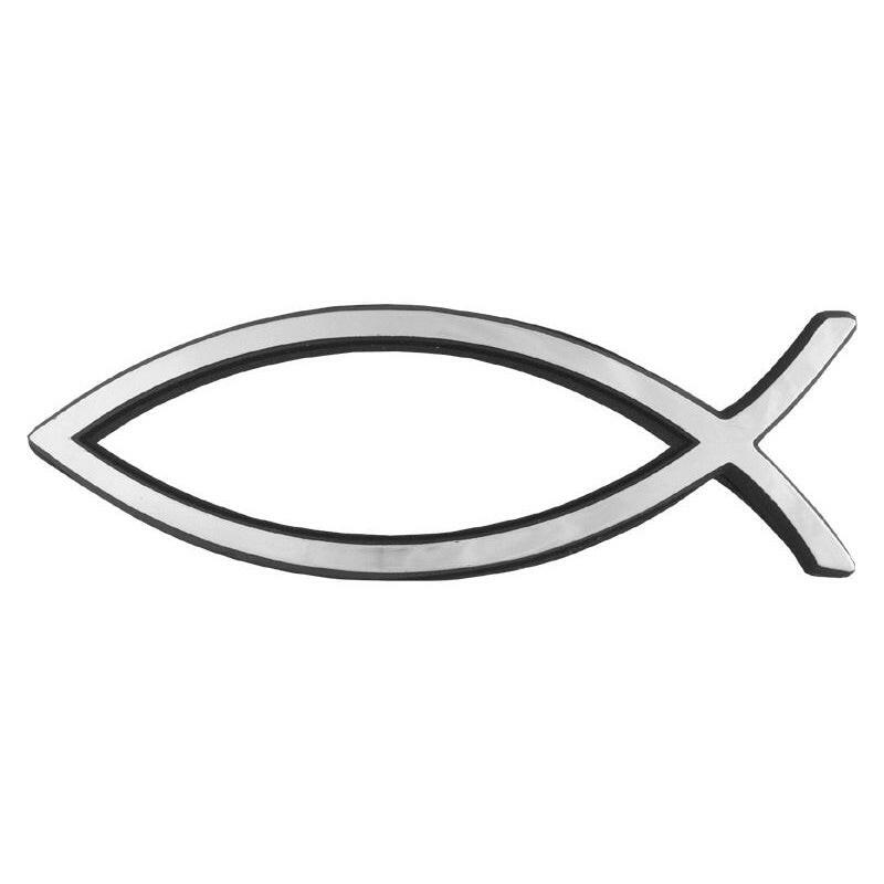 Christian Fish Shiny Silver Emblem - Large - Adhesive - Support Store