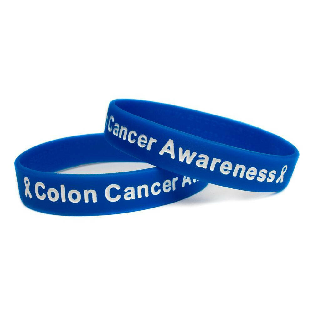 Colon Cancer Awareness Blue Wristband White Lettering - Youth 7" - Support Store