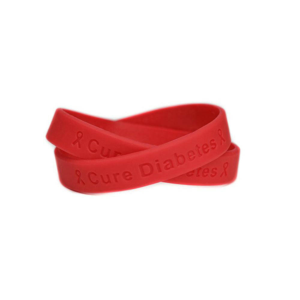 Cure Diabetes Red Rubber Bracelet Wristband - Adult 8" - Support Store