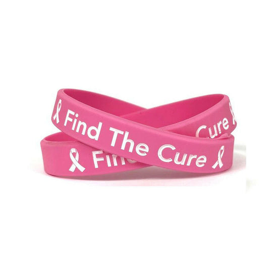 Find the Cure Pink Rubber Bracelet Wristband White Letters- Adult 8" - Support Store