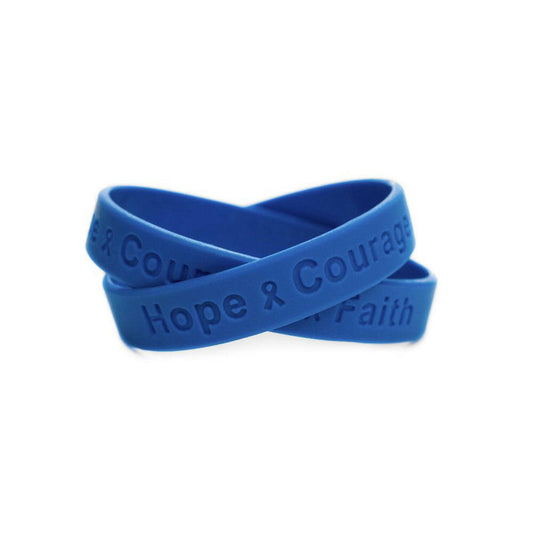 Hope Courage Faith Blue Rubber Bracelet Wristband - XL 9" - Support Store