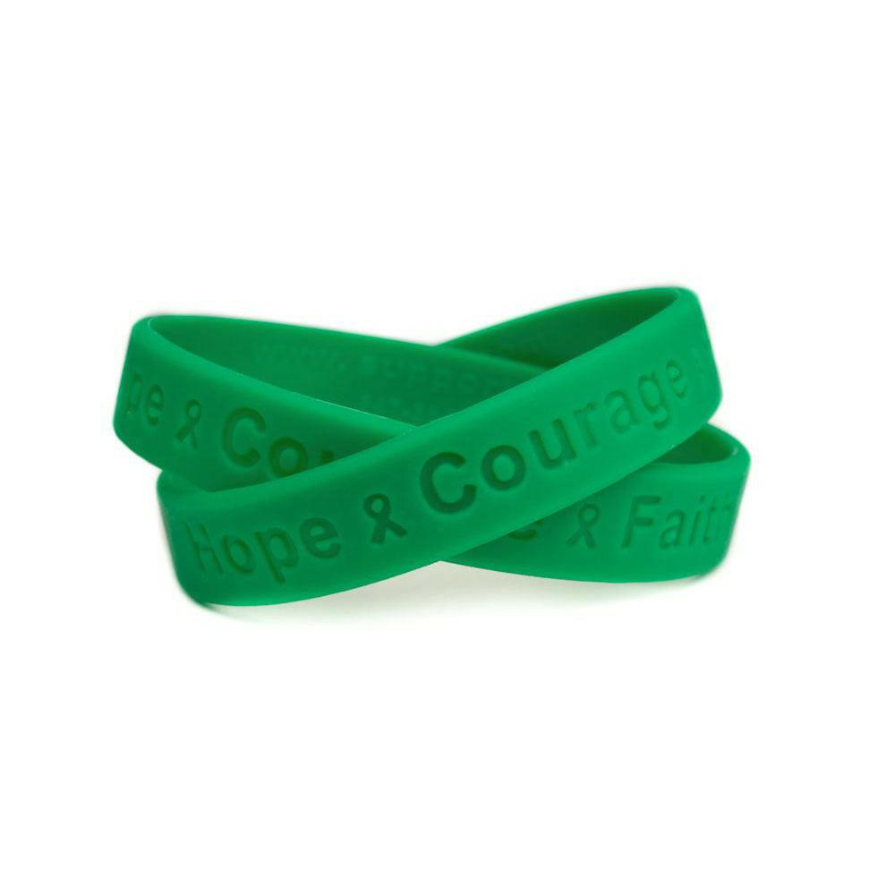 Hope Courage Faith Green Rubber Bracelet Wristband - Youth 7" - Support Store