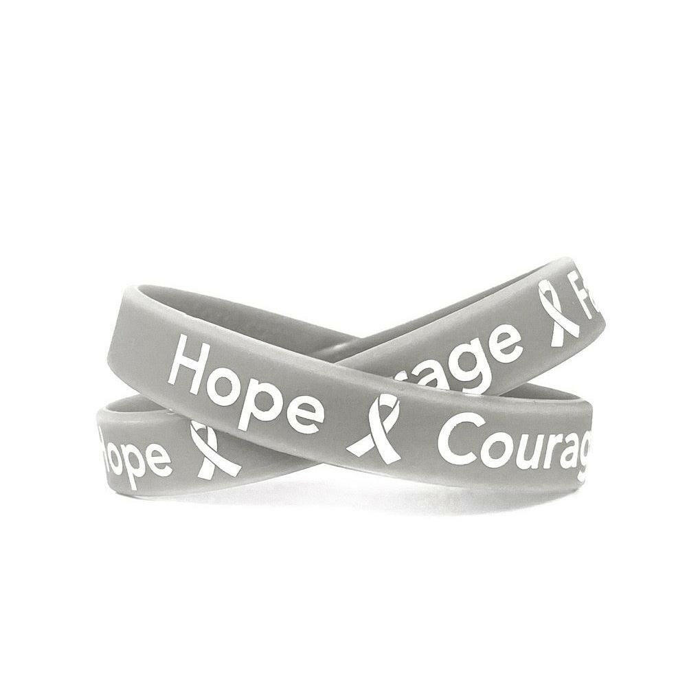 Hope Courage Faith Grey Rubber Bracelet Wristband - Adult 8" White Fill - Support Store