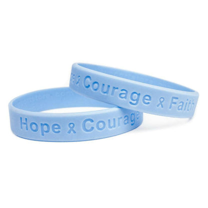Hope Courage Faith Light Blue Rubber Bracelet Wristband - Youth 7" - Support Store