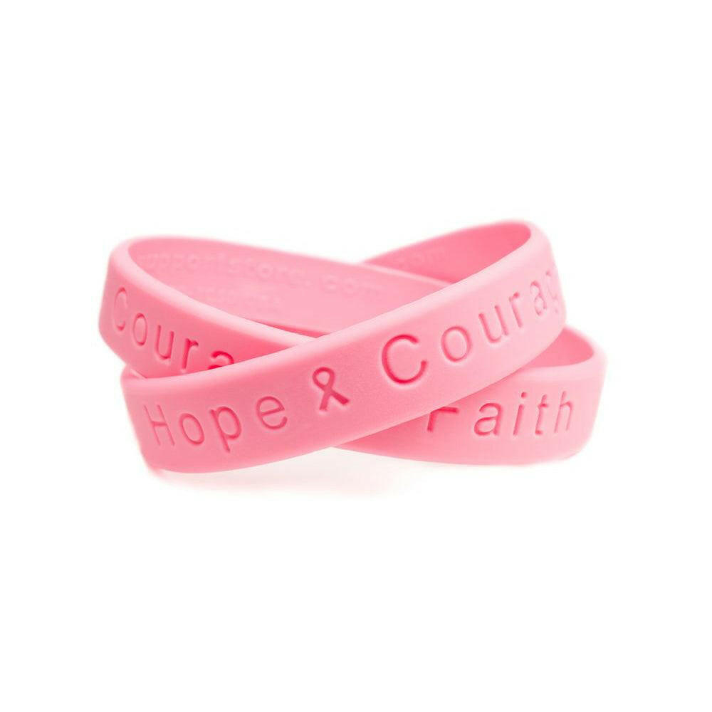 Hope Courage Faith Pink Rubber Bracelet Wristband - Youth 7" - Support Store