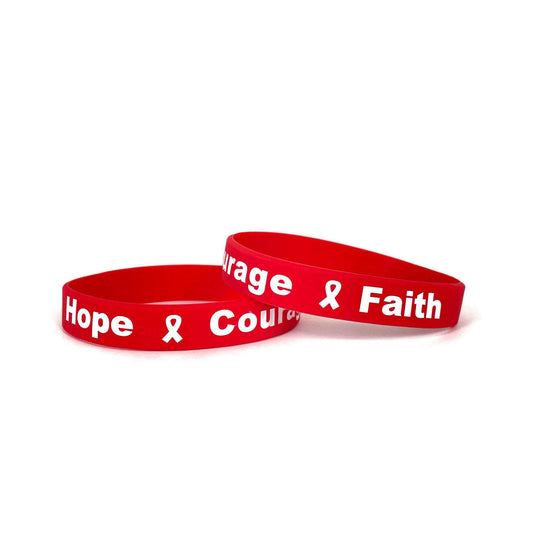 Hope Courage Faith Red Rubber Bracelet Wristband - Large 8" - Support Store