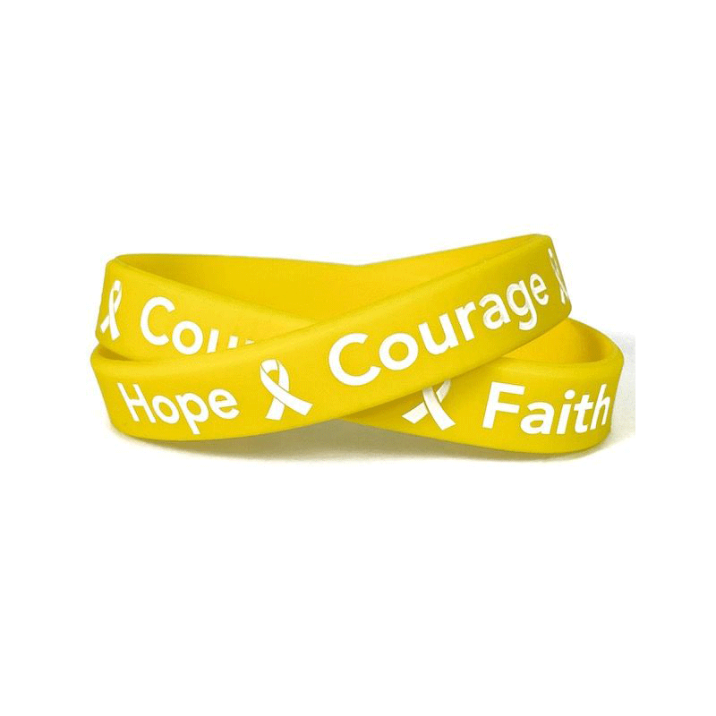 Hope Courage Faith Yellow Rubber Bracelet Wristband - Adult 8" - Support Store