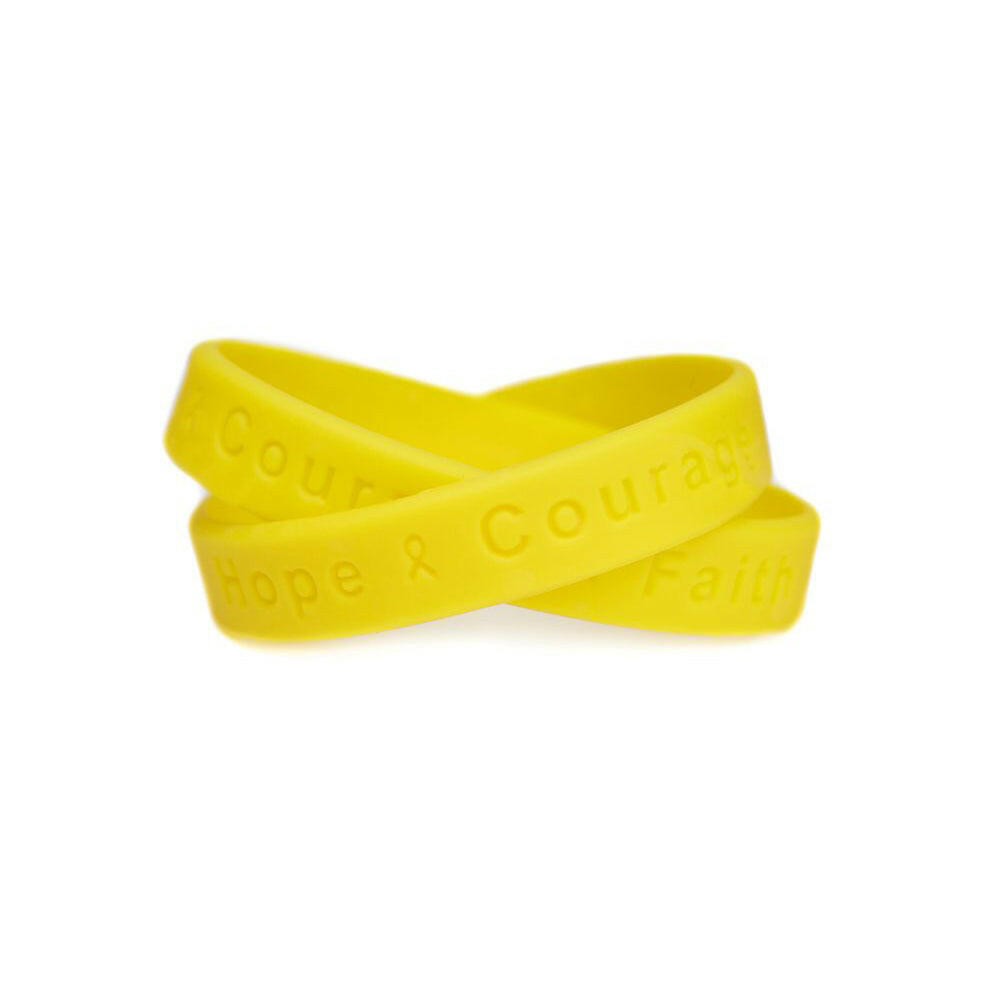 Hope Courage Faith Yellow Rubber Bracelet Wristband - Youth 7" - Support Store