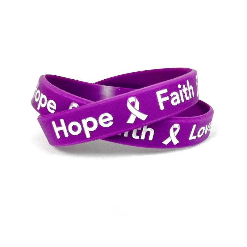 Hope Faith Love Purple Rubber Bracelet Wristband - Adult 8" - Support Store