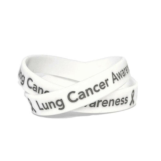Lung Cancer Awareness White Rubber Bracelet Wristband Grey Letters- Adult 8" - Support Store