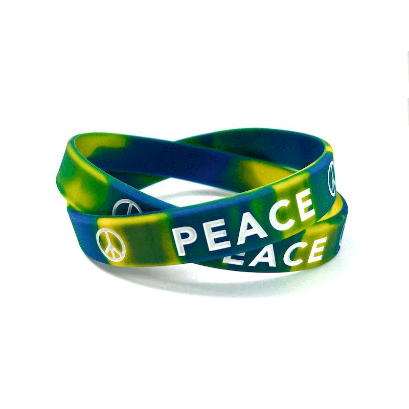 Peace Rubber Bracelet Wristband - Tie-Dye - White Letters - Adult 8" - Support Store