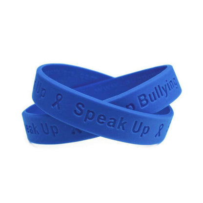 Stand Up - Speak Up - Stop Bullying White Letters Blue Wristband - Youth 7" - Support Store
