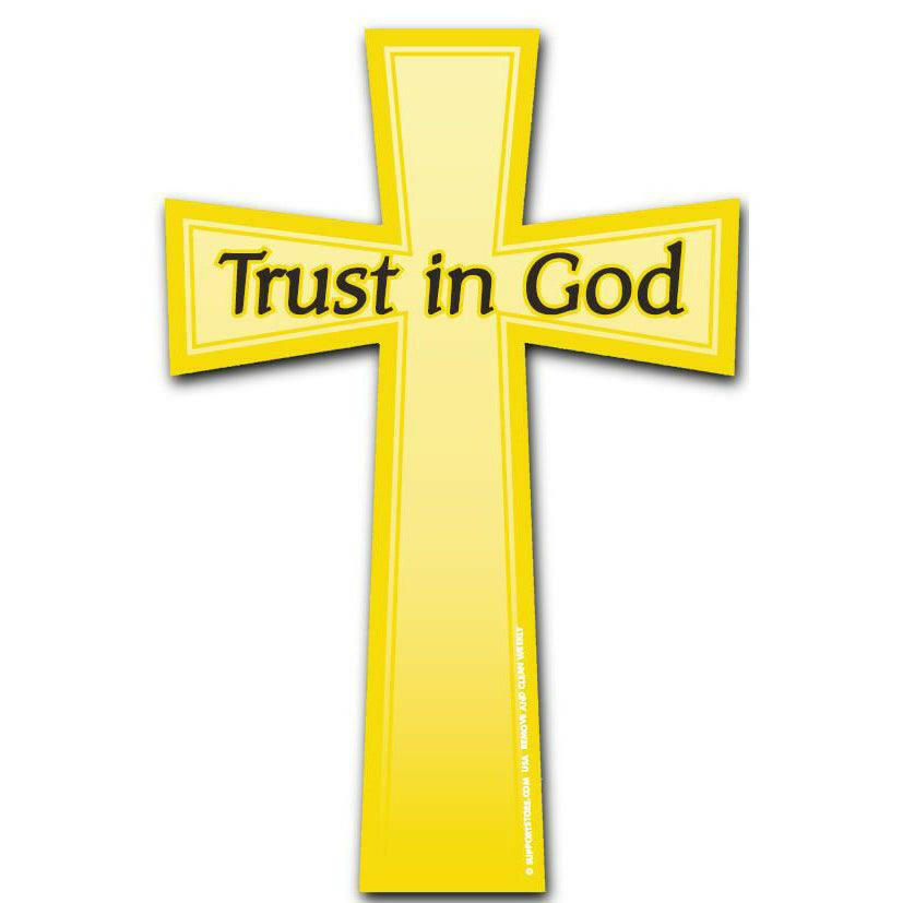 Trust in God Car Magnet - Gold Christian Cross - Support Store