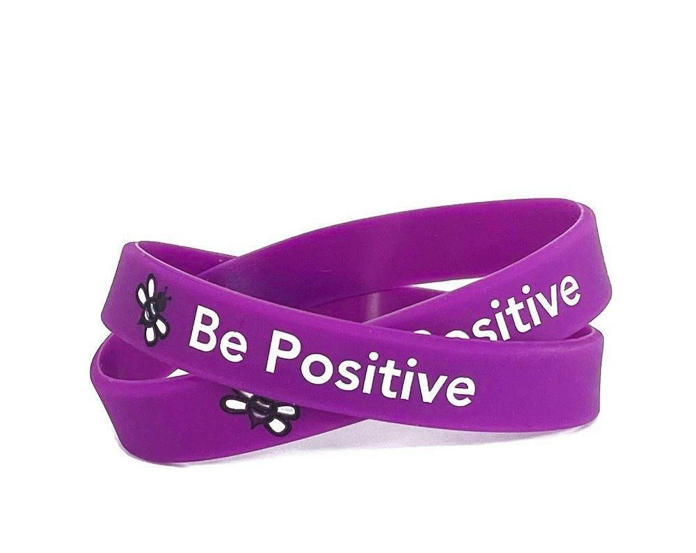 Be Positive Rubber Bracelet Wristband White Letters - Adult 8" - Support Store