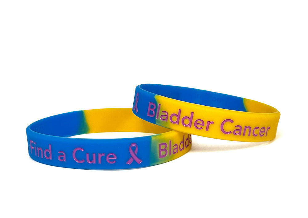 Bladder Cancer Find a Cure blue, yellow, purple wristband - Adult 8" - Support Store