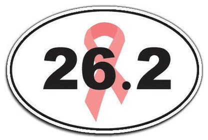 Breast Cancer Awareness 26.2 Marathon Pink Ribbon Oval Car Magnet - Support Store