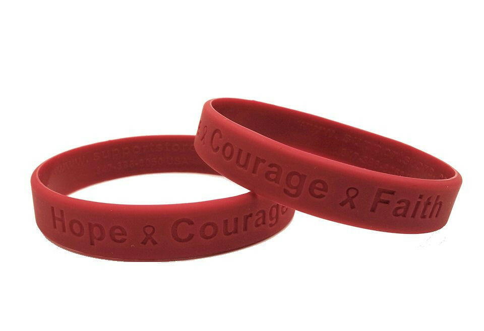 Burgundy Hope Courage Faith Rubber Wristband - Adult 8" - Support Store