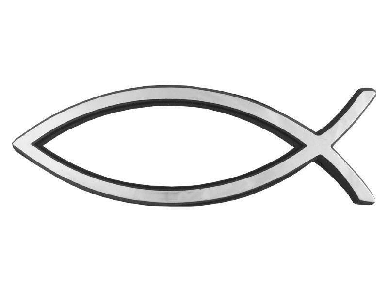 Christian Fish Shiny Silver Emblem - Large - Adhesive - Support Store