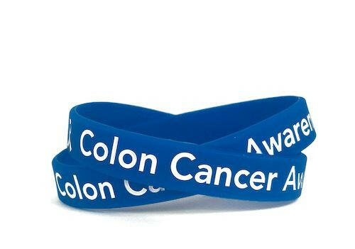 Colon Cancer Awareness Blue Wristband White Lettering - Adult 8" - Support Store