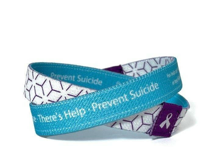 Eco Elastic There's Hope There's Help - Prevent Suicide Purple Turquoise Fabric Wristband - Adult 8" - Support Store