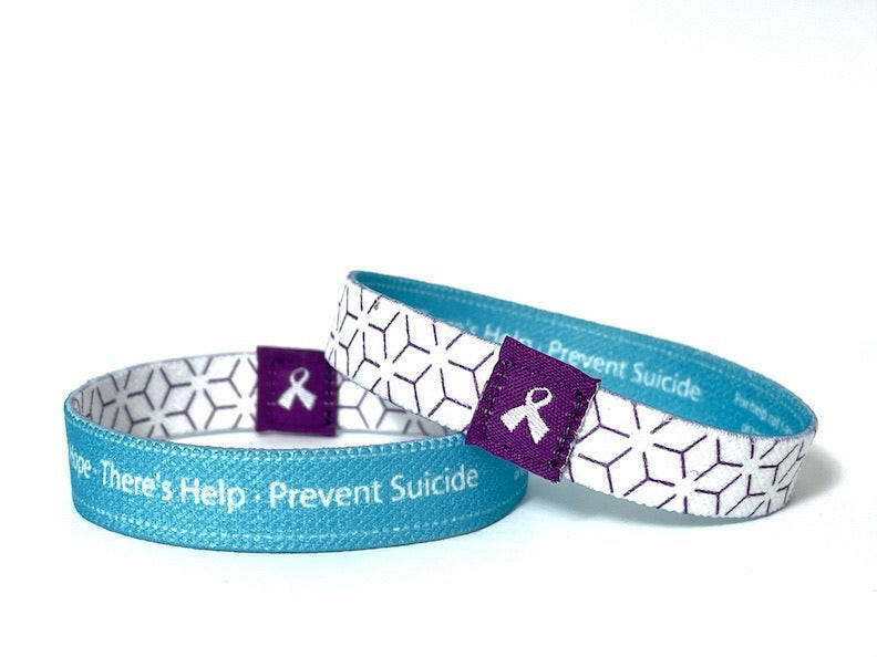 Eco Elastic There's Hope There's Help - Prevent Suicide Purple Turquoise Fabric Wristband - Adult 8" - Support Store