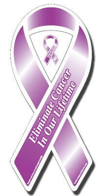 Eliminate Cancer in Our Lifetime Purple Ribbon Car Magnet - Support Store