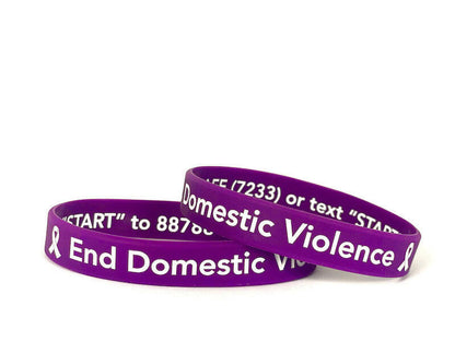 End Domestic Violence purple wristband white letters - Adult 8" - Support Store