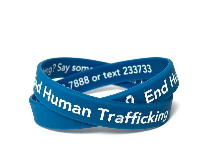 End Human Trafficking Deep Blue Wristband White Letters- Adult 8" - Support Store