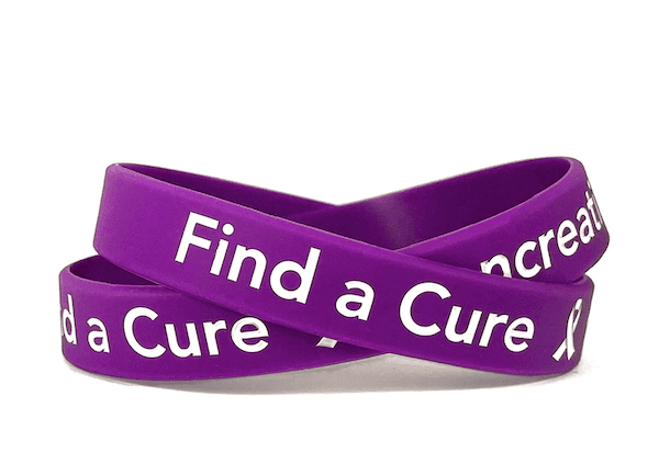 Find a Cure - Pancreatic Cancer purple wristband white letters - Adult XL 9" - Support Store