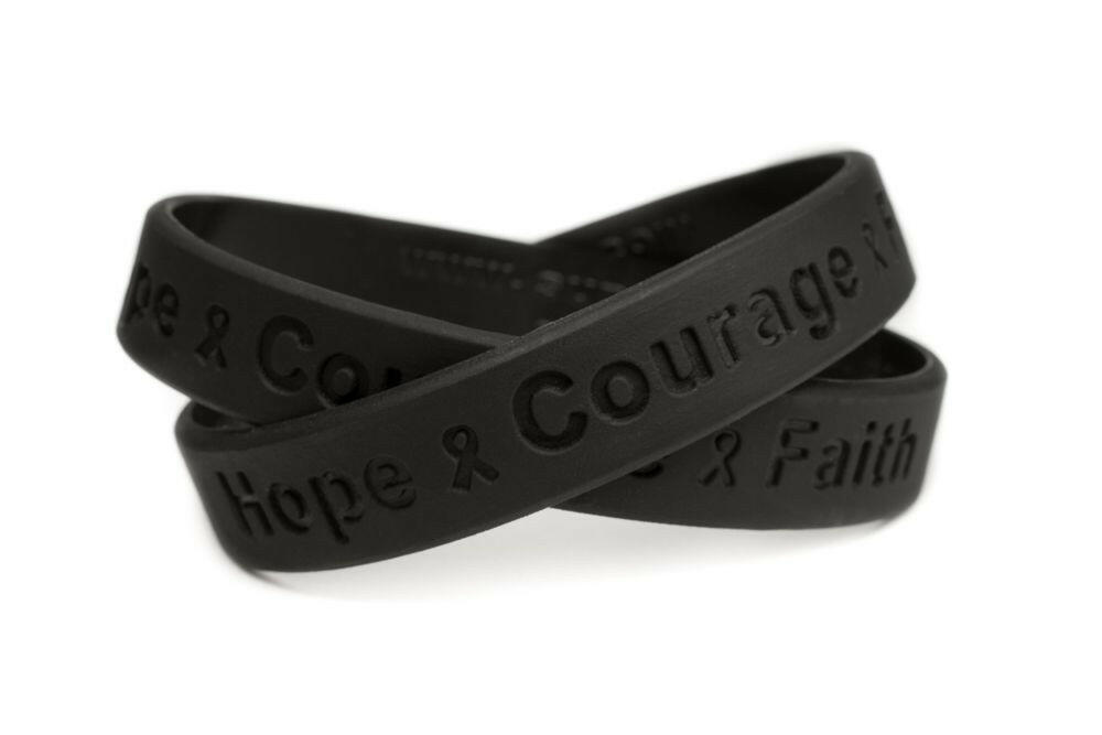 Hope Courage Faith Black Rubber Bracelet Wristband - Adult 8" - Support Store