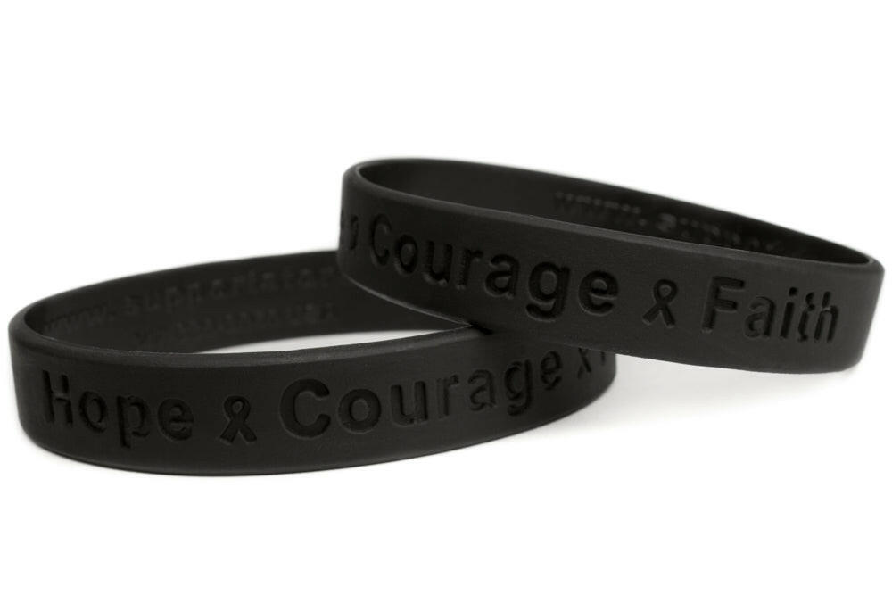 Hope Courage Faith Black Rubber Bracelet Wristband - Adult 8" - Support Store