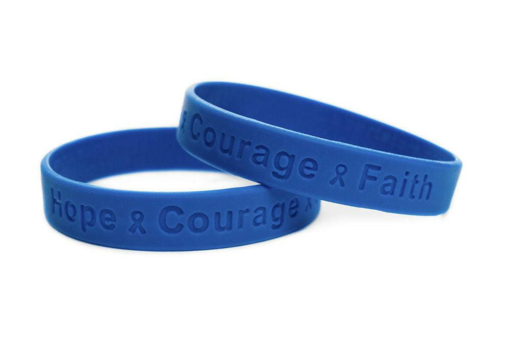 Hope Courage Faith Blue Rubber Bracelet Wristband - Adult 8" - Support Store