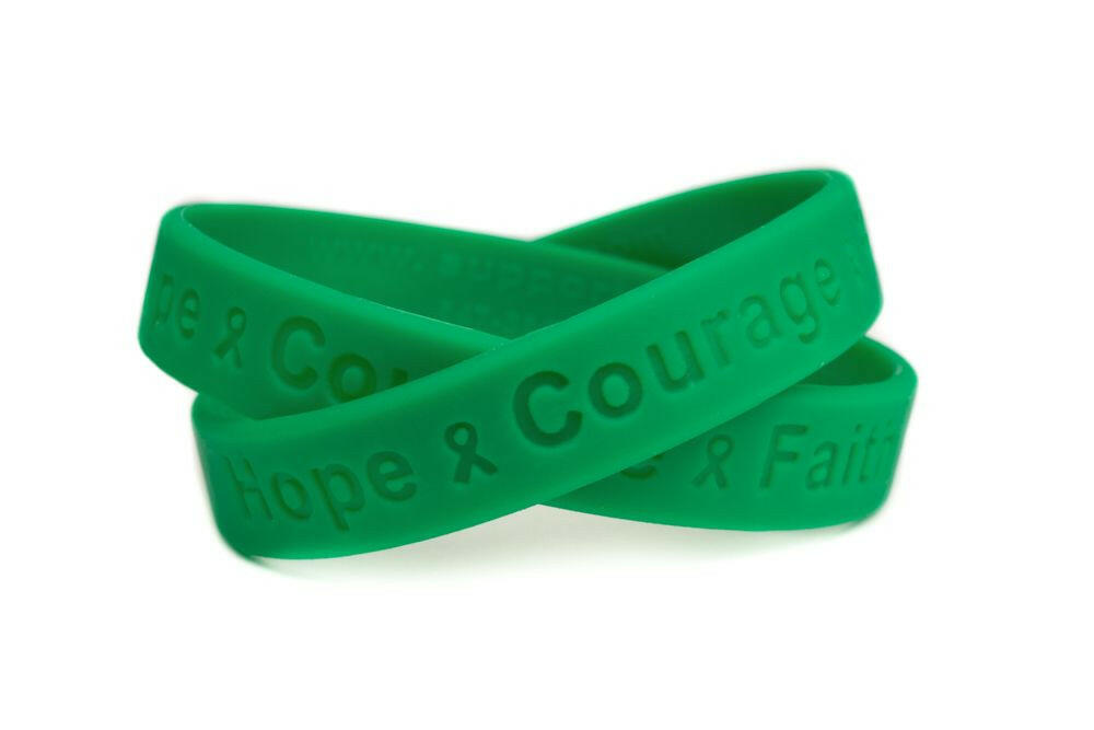 Hope Courage Faith Green Rubber Bracelet Wristband - Youth 7" - Support Store