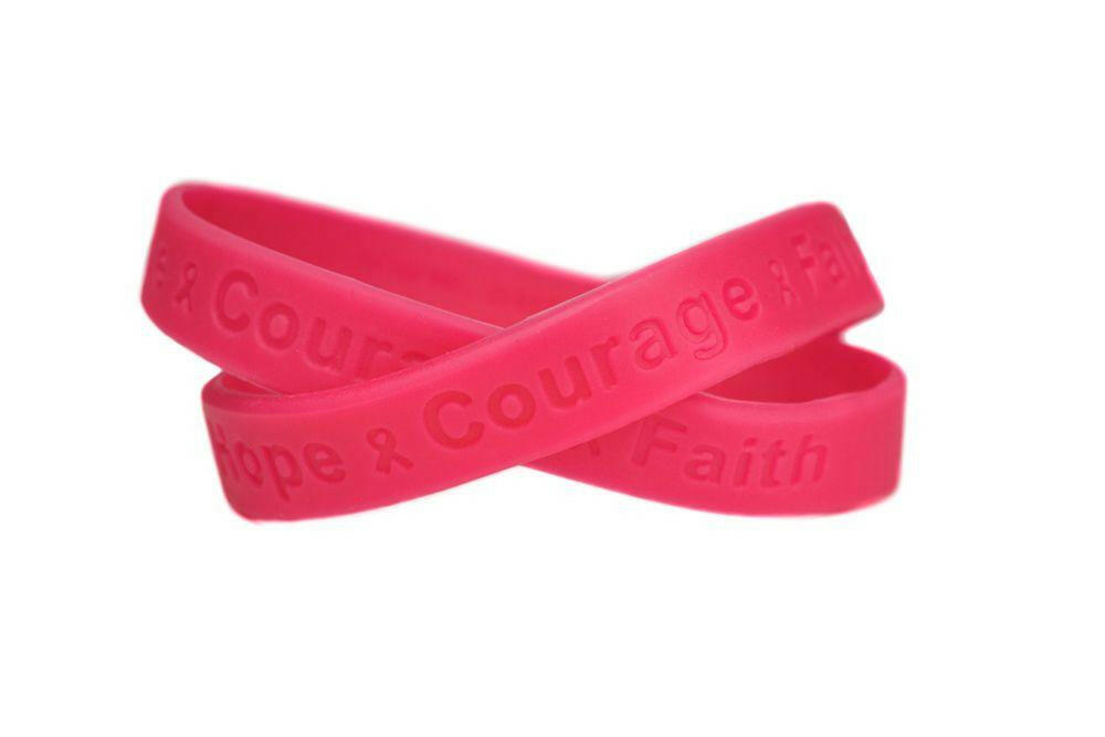 Hope Courage Faith Hot Pink Rubber Bracelet Wristband - Youth 7" - Support Store