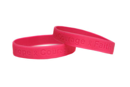 Hope Courage Faith Hot Pink Rubber Bracelet Wristband - Youth 7" - Support Store