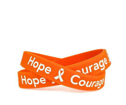 Hope Courage Faith Orange Rubber Bracelet Wristband - Adult 8" - Support Store