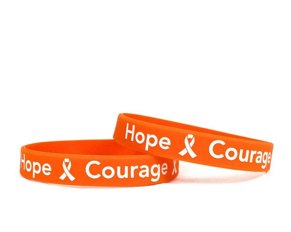 Hope Courage Faith Orange Rubber Bracelet Wristband - Adult 8" - Support Store