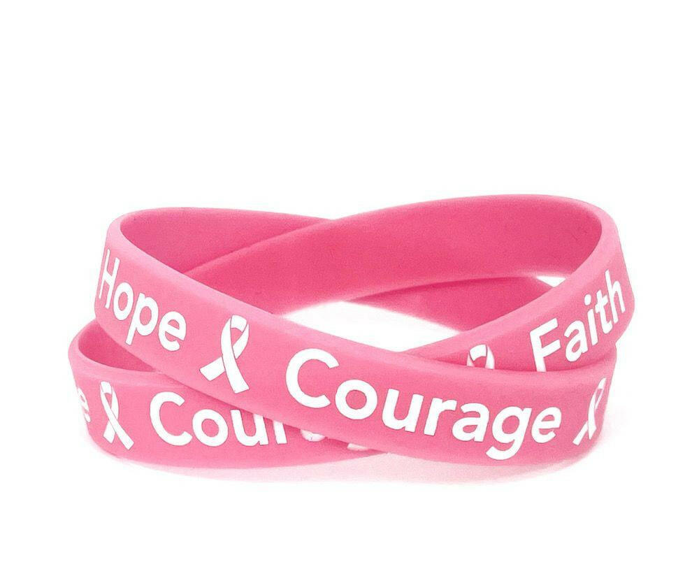 Hope Courage Faith Pink Rubber Bracelet Wristband White Letters - Adult 8" - Support Store