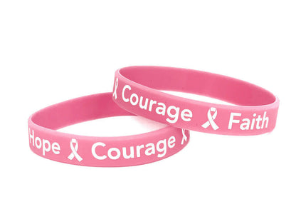 Hope Courage Faith Pink Rubber Bracelet Wristband - XL 9" - Support Store