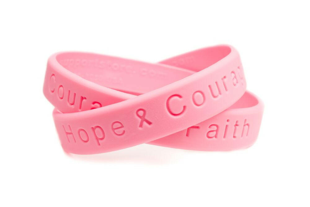 Hope Courage Faith Pink Rubber Bracelet Wristband - Youth 7" - Support Store