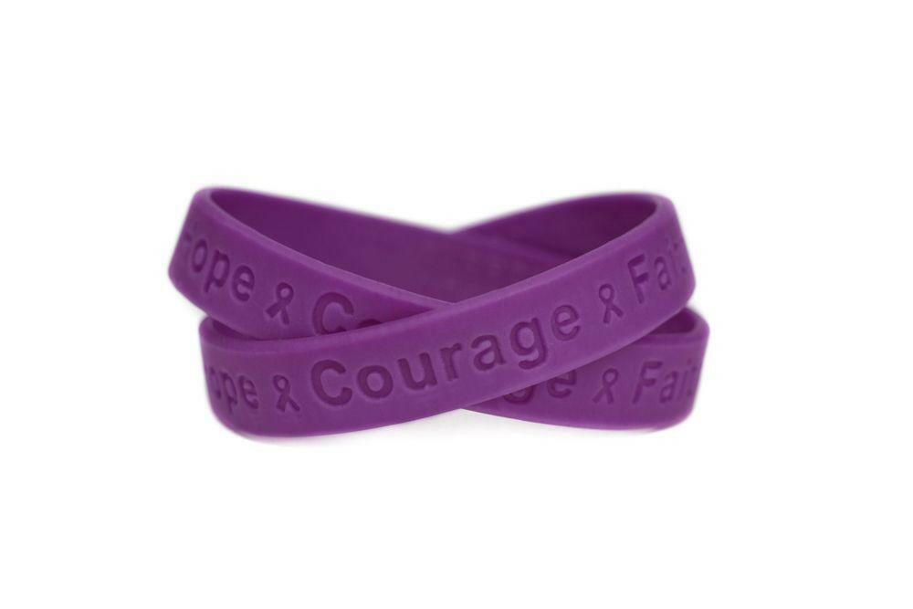 Hope Courage Faith Purple Rubber Bracelet Wristband - Adult 8" - Support Store