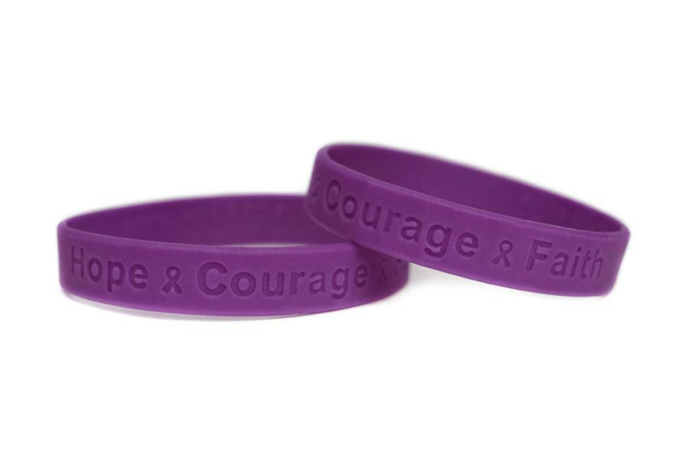 Hope Courage Faith Purple Rubber Bracelet Wristband - Adult 8" - Support Store