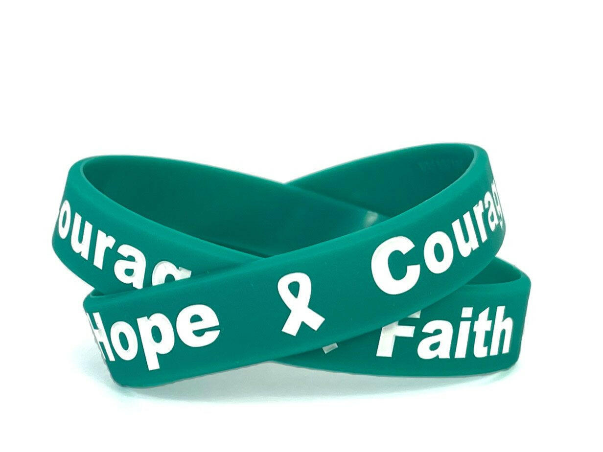 Hope Courage Faith Teal Rubber Bracelet Wristband - Adult 8" - Support Store