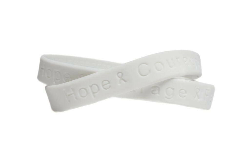 Hope Courage Faith White Rubber Bracelet Wristband - Adult 8" - Support Store