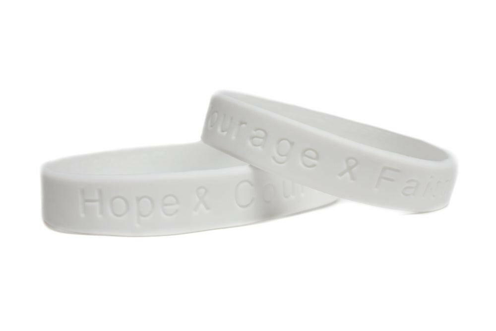 Hope Courage Faith White Rubber Bracelet Wristband - Adult 8" - Support Store