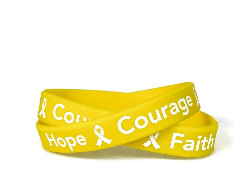 Hope Courage Faith Yellow Rubber Bracelet Wristband - Adult 8" - Support Store