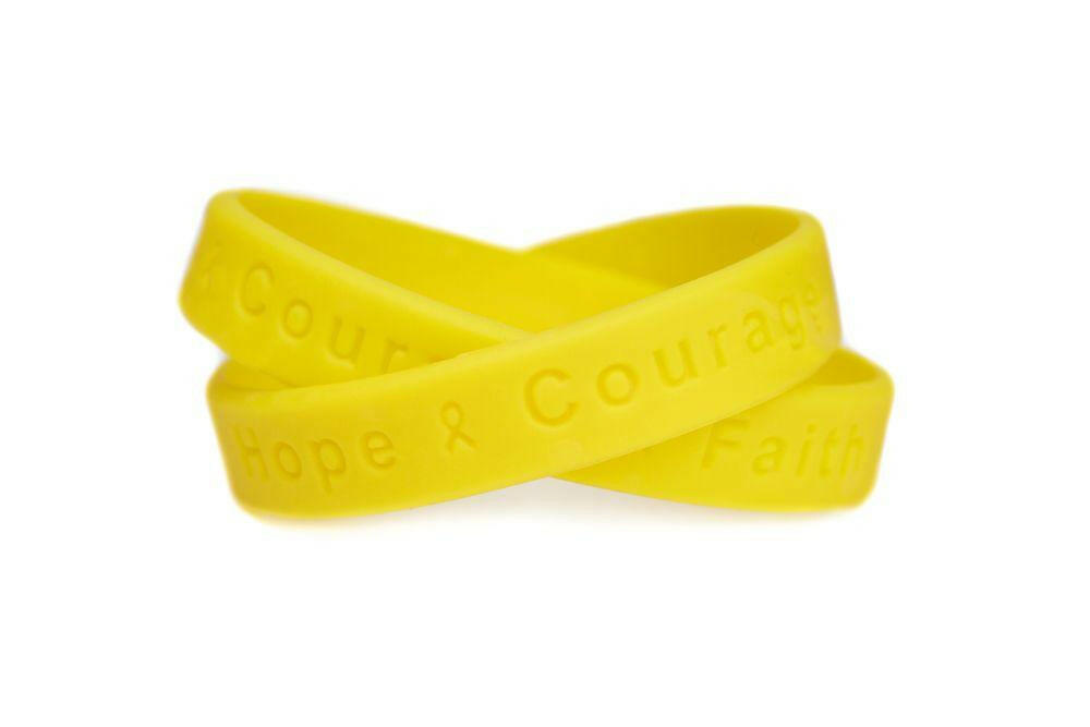 Hope Courage Faith Yellow Rubber Bracelet Wristband - Youth 7" - Support Store